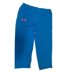 Under Armour Fitted Capri Leggings YLG Youth Girls Activewear Blue Pink